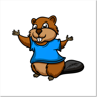 Cute Anthropomorphic Human-like Cartoon Character Beaver in Clothes Posters and Art